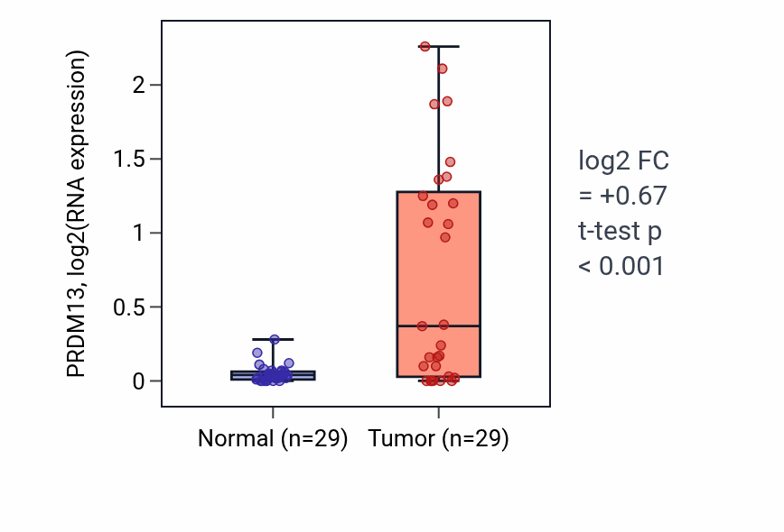 Tumor-vs-normal expression box plot for PRDM13 RNA in HNSC.