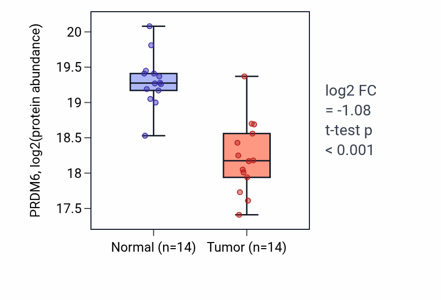 Tumor-vs-normal mass-spec protein box plot for PRDM6 in LSCC.