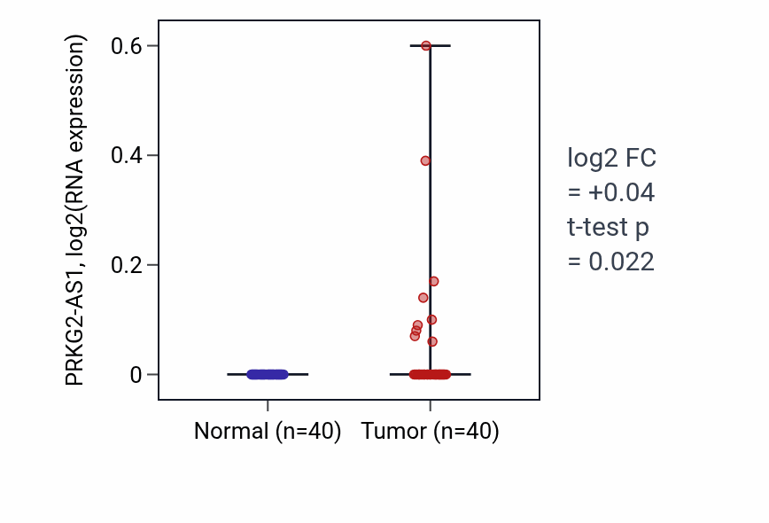 Tumor-vs-normal expression box plot for PRKG2-AS1 in HNSC.