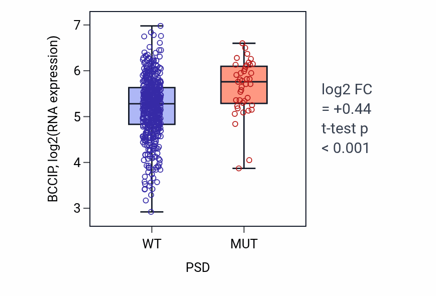 Box plot of BCCIP in PSD-low vs PSD-high samples in UCEC.
