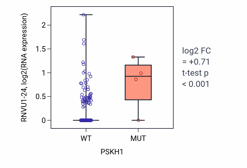 Box plot of RNVU1-24 in PSKH1-low vs PSKH1-high samples in BLCA.