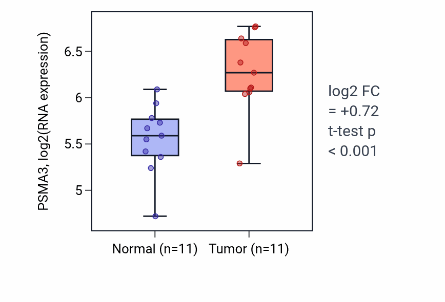 Tumor-vs-normal expression box plot for PSMA3 RNA in HNSC.