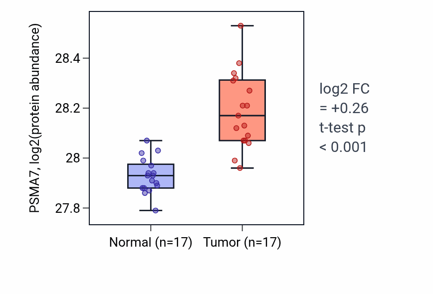 Tumor-vs-normal mass-spec protein box plot for PSMA7 in CCRCC.