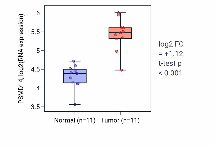 Tumor-vs-normal expression box plot for PSMD14 RNA in HNSC.