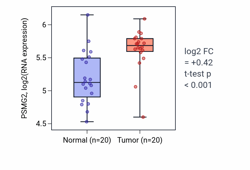 Tumor-vs-normal expression box plot for PSMG2 RNA in KIRC.