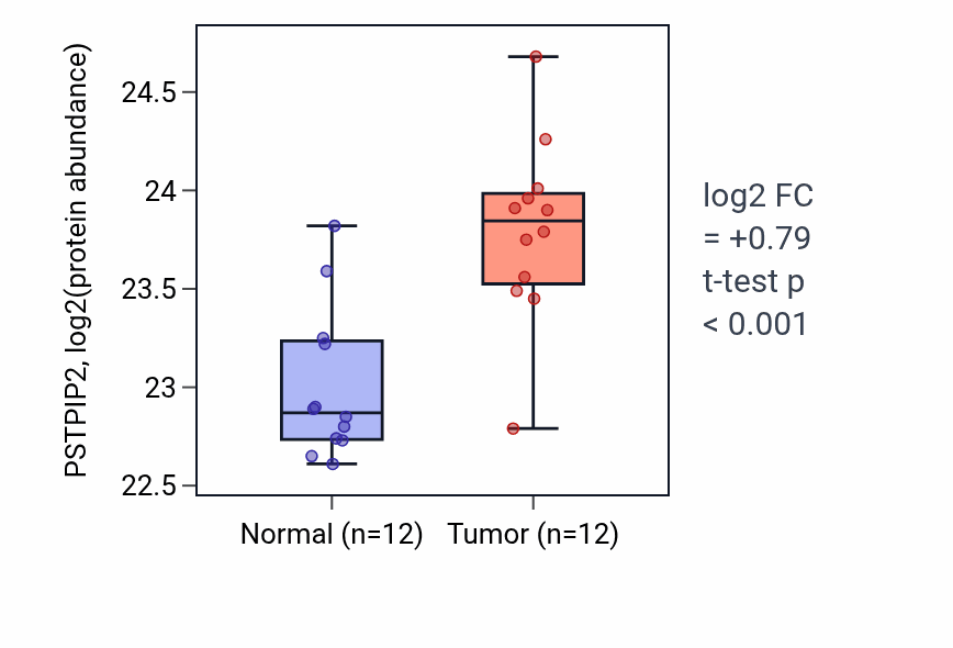 Tumor-vs-normal mass-spec protein box plot for PSTPIP2 in CCRCC.