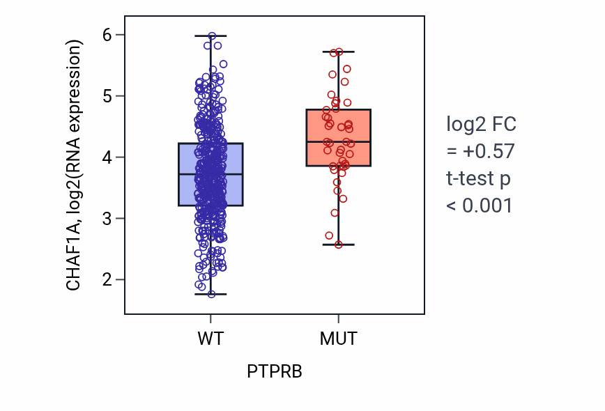 Box plot of CHAF1A in PTPRB-low vs PTPRB-high samples in LUAD.