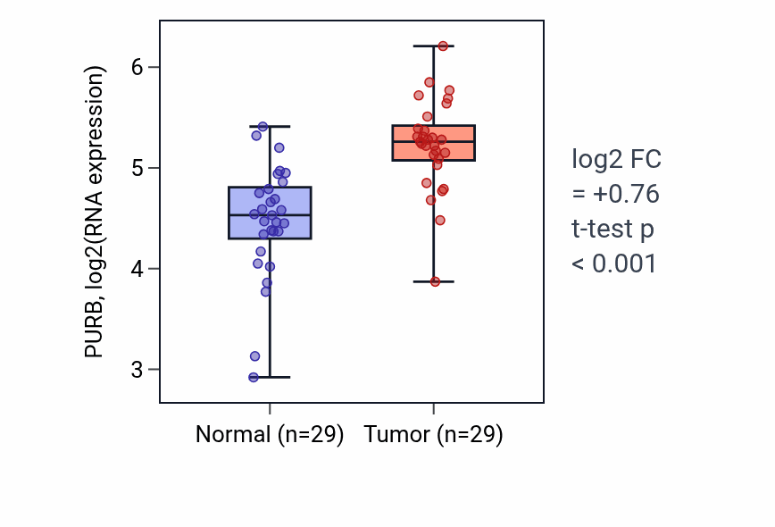 Tumor-vs-normal expression box plot for PURB RNA in HNSC.