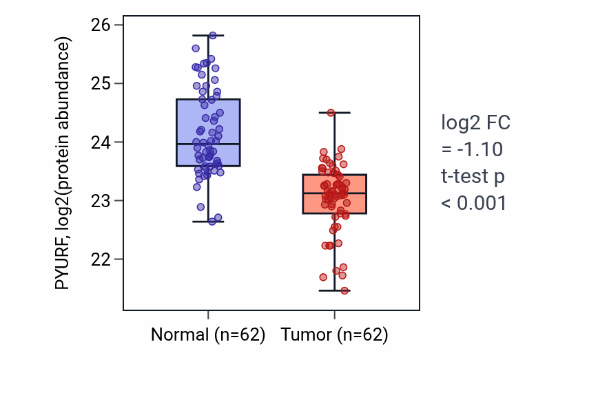 Tumor-vs-normal mass-spec protein box plot for PYURF in HNSC.