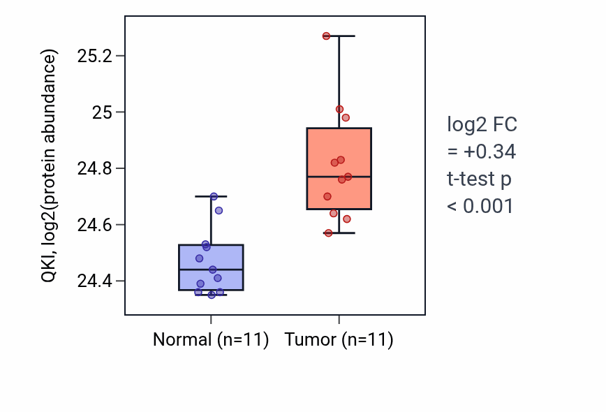Tumor-vs-normal mass-spec protein box plot for QKI in CCRCC.