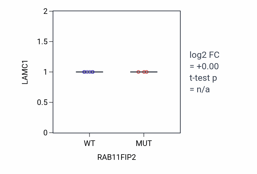 Box plot of LAMC1 in RAB11FIP2-low vs RAB11FIP2-high samples in LUNG_NSCLC_LUAD.