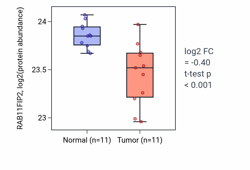 Tumor-vs-normal mass-spec protein box plot for RAB11FIP2 in CCRCC.