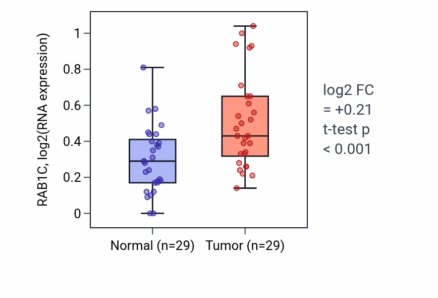 Tumor-vs-normal expression box plot for RAB1C in HNSC.