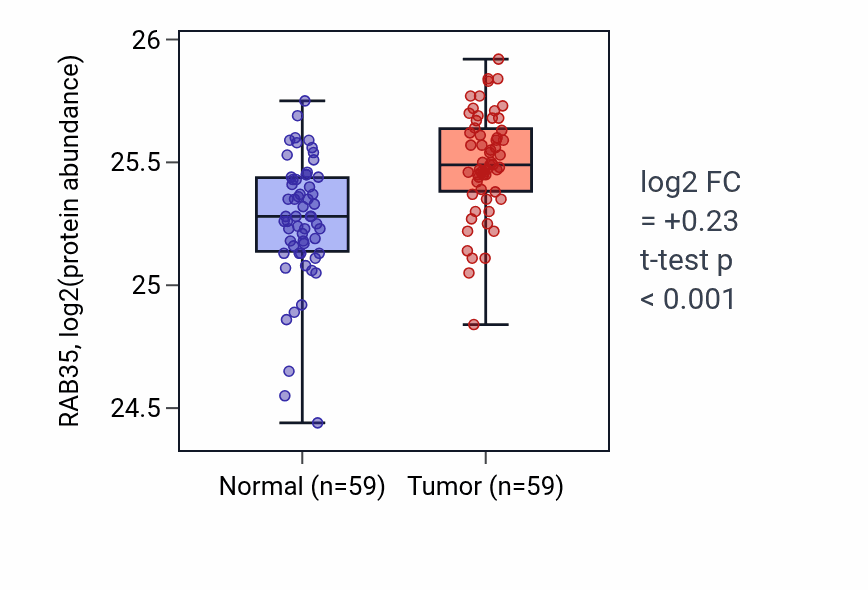 Tumor-vs-normal mass-spec protein box plot for RAB35 in HNSC.
