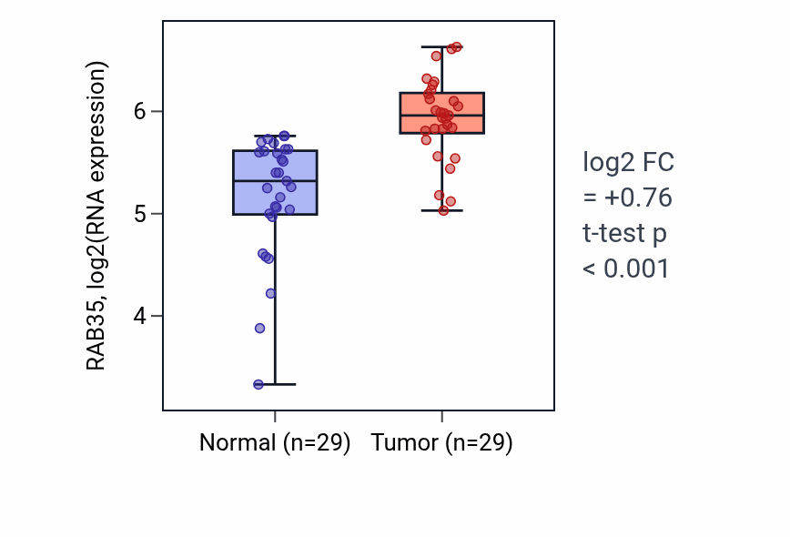 Tumor-vs-normal expression box plot for RAB35 RNA in HNSC.