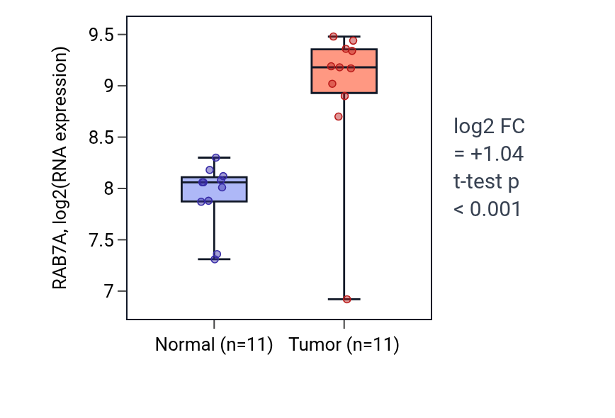 Tumor-vs-normal expression box plot for RAB7A in HNSC.