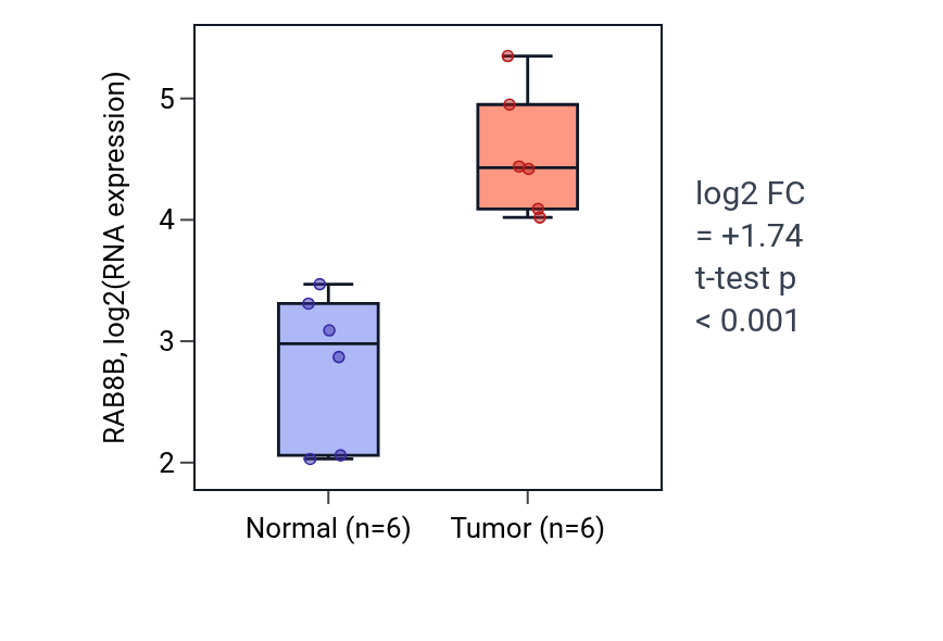 Tumor-vs-normal expression box plot for RAB8B in HNSC.