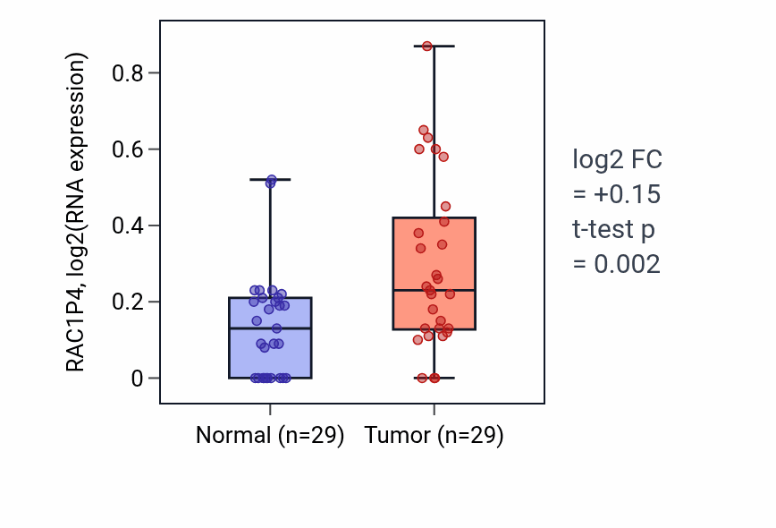 Tumor-vs-normal expression box plot for RAC1P4 in HNSC.