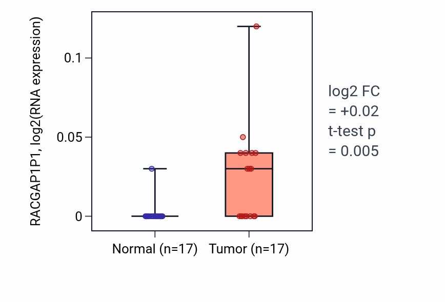Tumor-vs-normal expression box plot for RACGAP1P1 in HNSC.