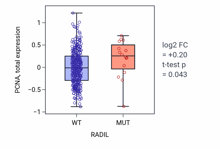 Box plot of PCNA in RADIL-low vs RADIL-high samples in COAD.