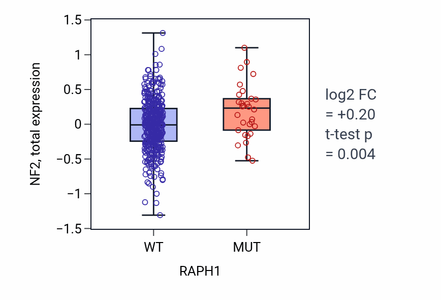 Box plot of NF2 in RAPH1-low vs RAPH1-high samples in UCEC.