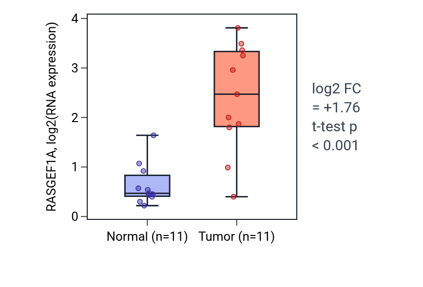 Tumor-vs-normal expression box plot for RASGEF1A in HNSC.
