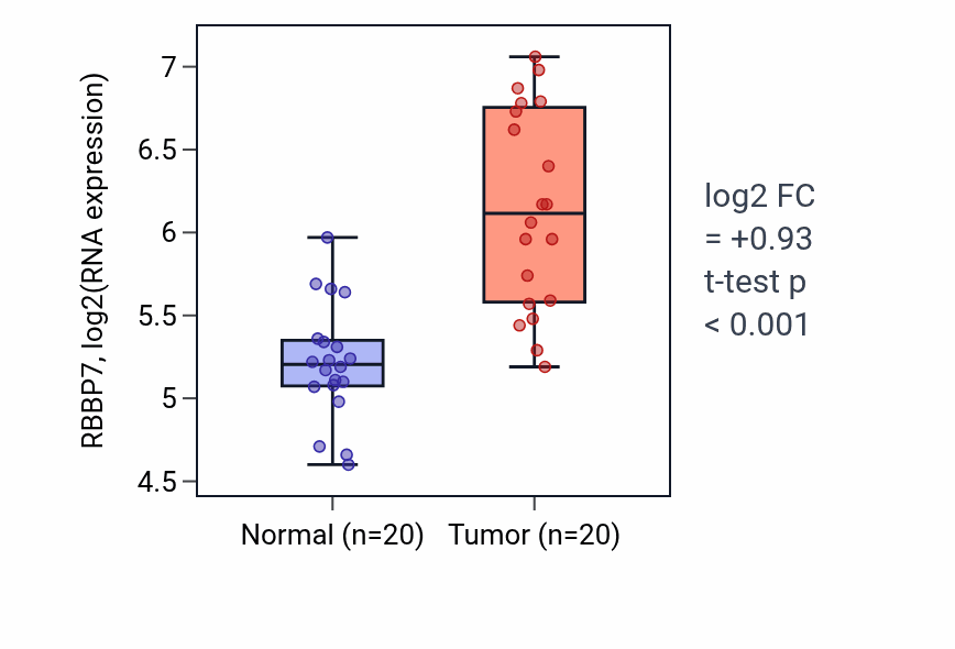 Tumor-vs-normal expression box plot for RBBP7 RNA in COAD.