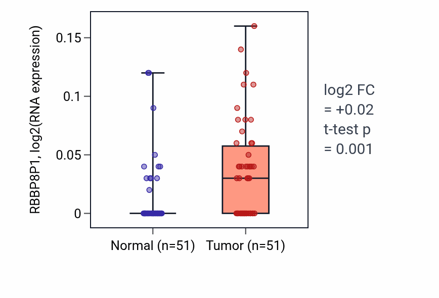 Tumor-vs-normal expression box plot for RBBP8P1 in KIRC.