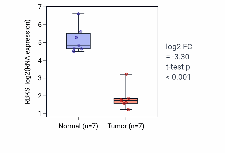Tumor-vs-normal expression box plot for RBKS RNA in KICH.