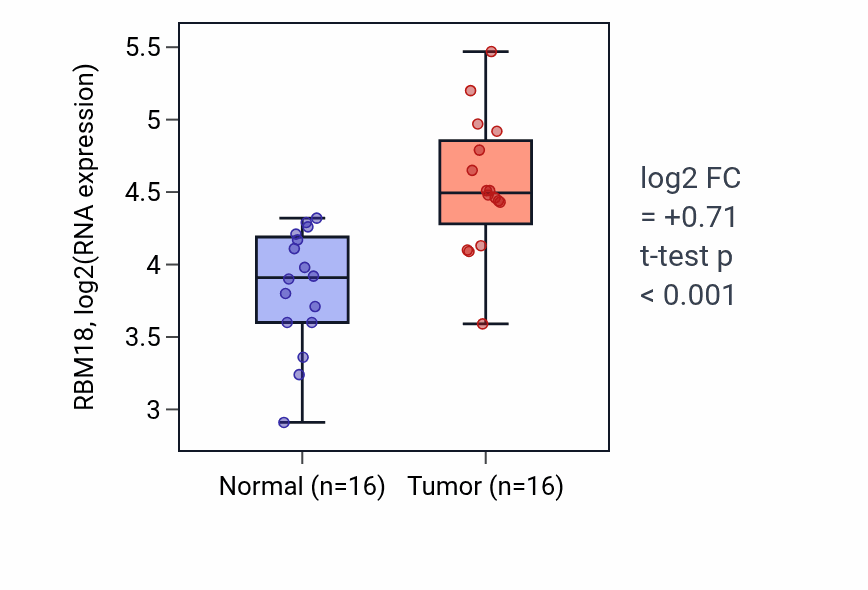 Tumor-vs-normal expression box plot for RBM18 RNA in HNSC.