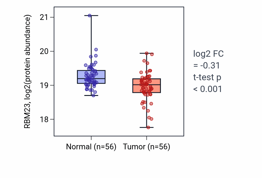 Tumor-vs-normal mass-spec protein box plot for RBM23 in LUAD.