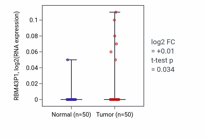 Tumor-vs-normal expression box plot for RBM43P1 in LIHC.