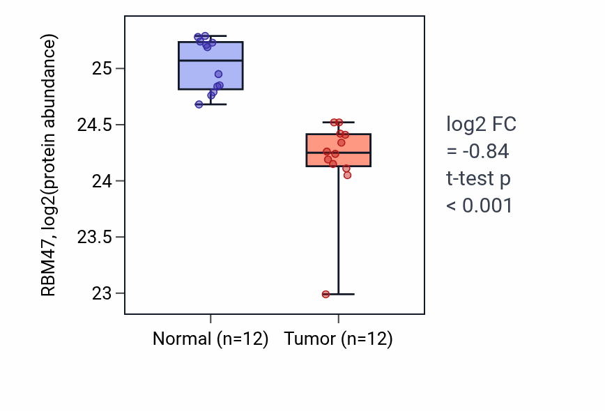 Tumor-vs-normal mass-spec protein box plot for RBM47 in CCRCC.