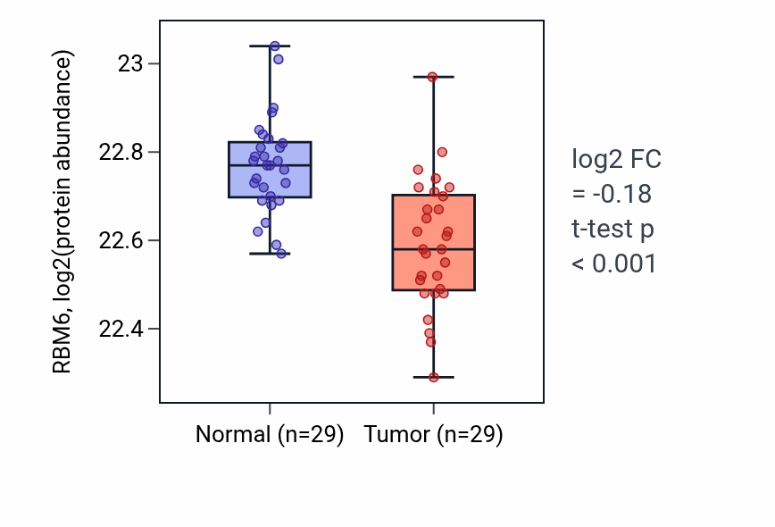 Tumor-vs-normal mass-spec protein box plot for RBM6 in CCRCC.