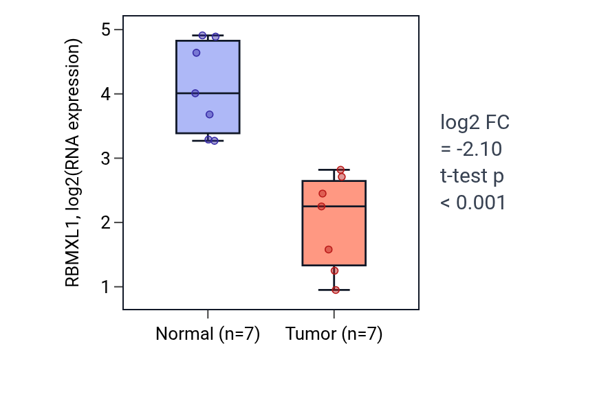 Tumor-vs-normal expression box plot for RBMXL1 in KICH.