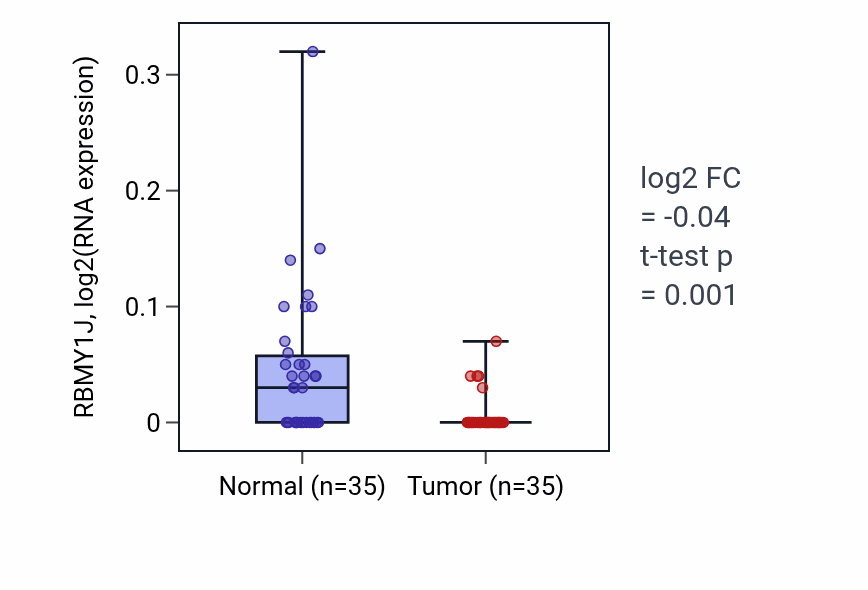 Tumor-vs-normal expression box plot for RBMY1J in LUSC.