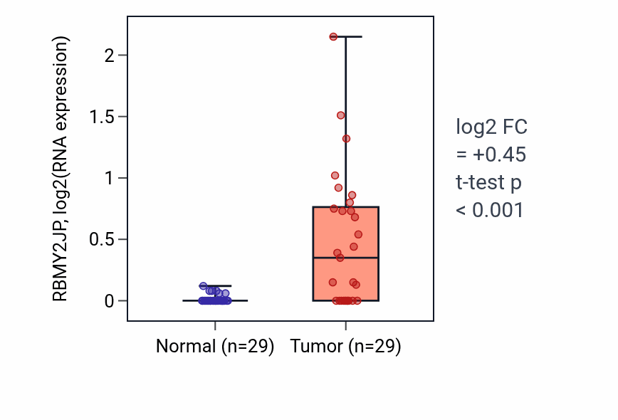 Tumor-vs-normal expression box plot for RBMY2JP in HNSC.