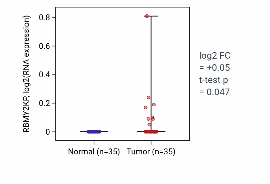 Tumor-vs-normal expression box plot for RBMY2KP in LUSC.