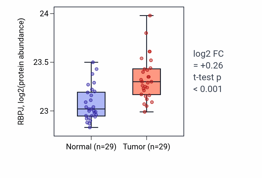 Tumor-vs-normal mass-spec protein box plot for RBPJ in CCRCC.