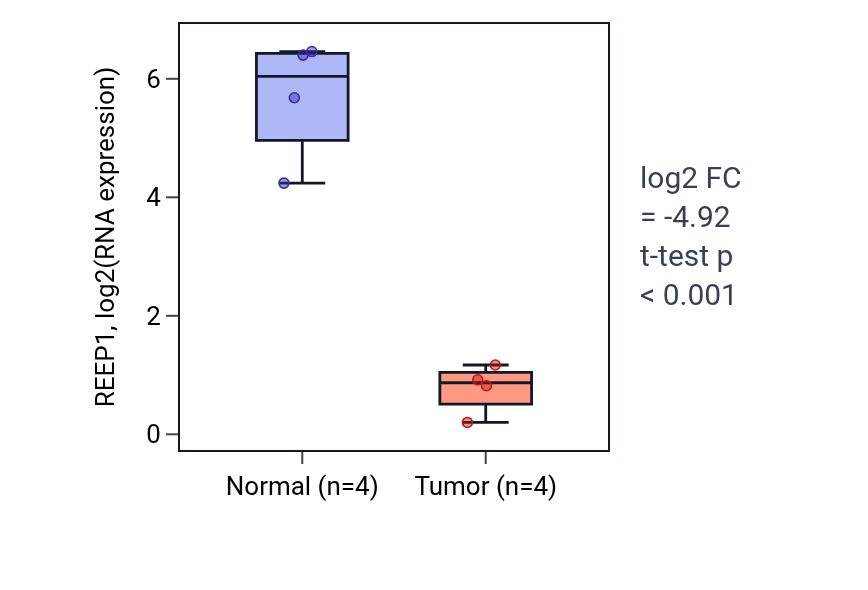 Tumor-vs-normal expression box plot for REEP1 in BLCA.