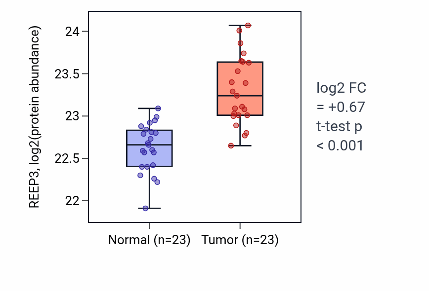 Tumor-vs-normal mass-spec protein box plot for REEP3 in HNSC.