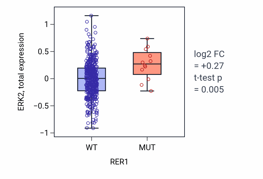 Box plot of ERK2 in RER1-low vs RER1-high samples in UCEC.