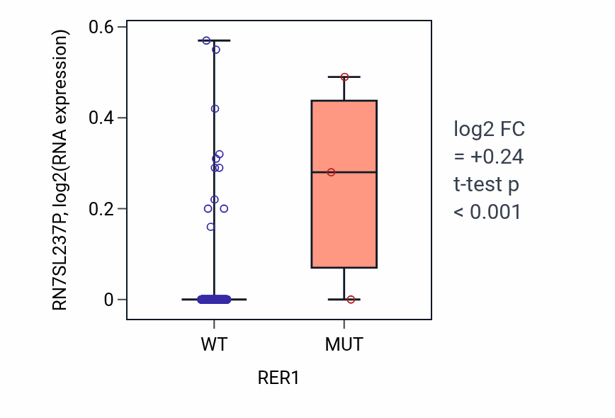Box plot of RN7SL237P in RER1-low vs RER1-high samples in CESC.