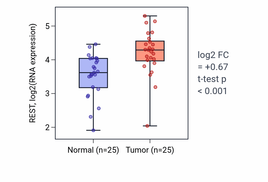 Tumor-vs-normal expression box plot for REST RNA in HNSC.