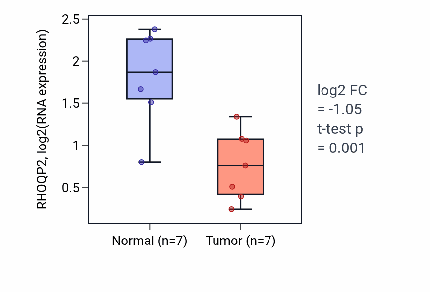 Tumor-vs-normal expression box plot for RHOQP2 in BLCA.