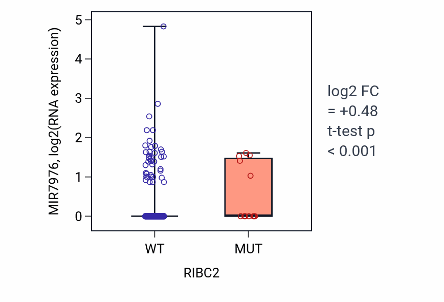 Box plot of MIR7976 in RIBC2-low vs RIBC2-high samples in UCEC.