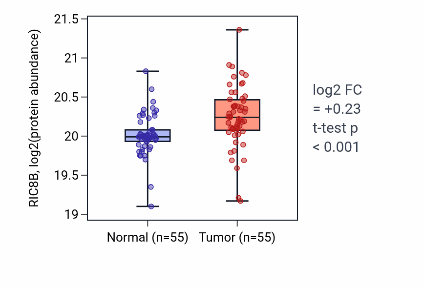 Tumor-vs-normal mass-spec protein box plot for RIC8B in CCRCC.