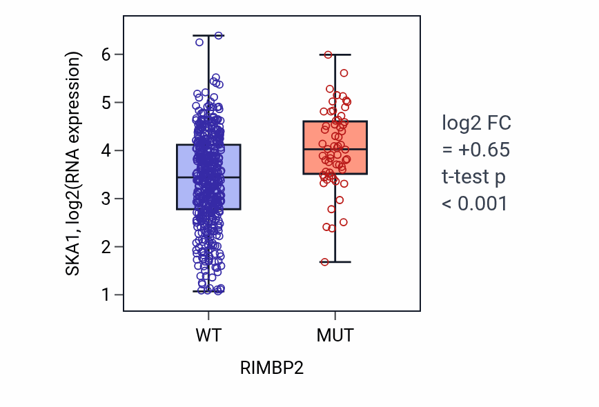 Box plot of SKA1 in RIMBP2-low vs RIMBP2-high samples in UCEC.