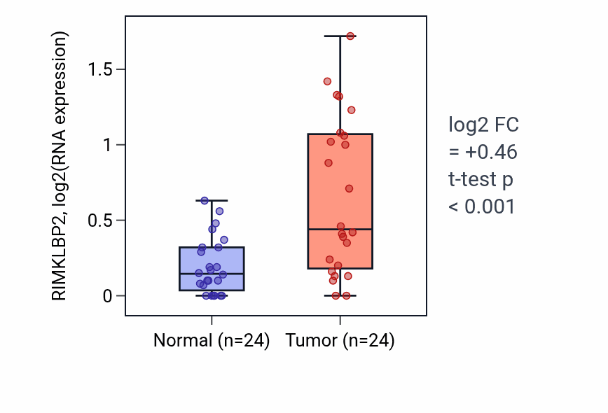 Tumor-vs-normal expression box plot for RIMKLBP2 in LIHC.