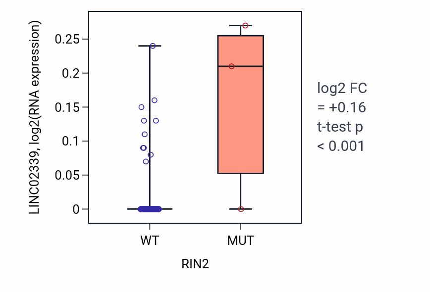 Box plot of LINC02339 in RIN2-low vs RIN2-high samples in OV.
